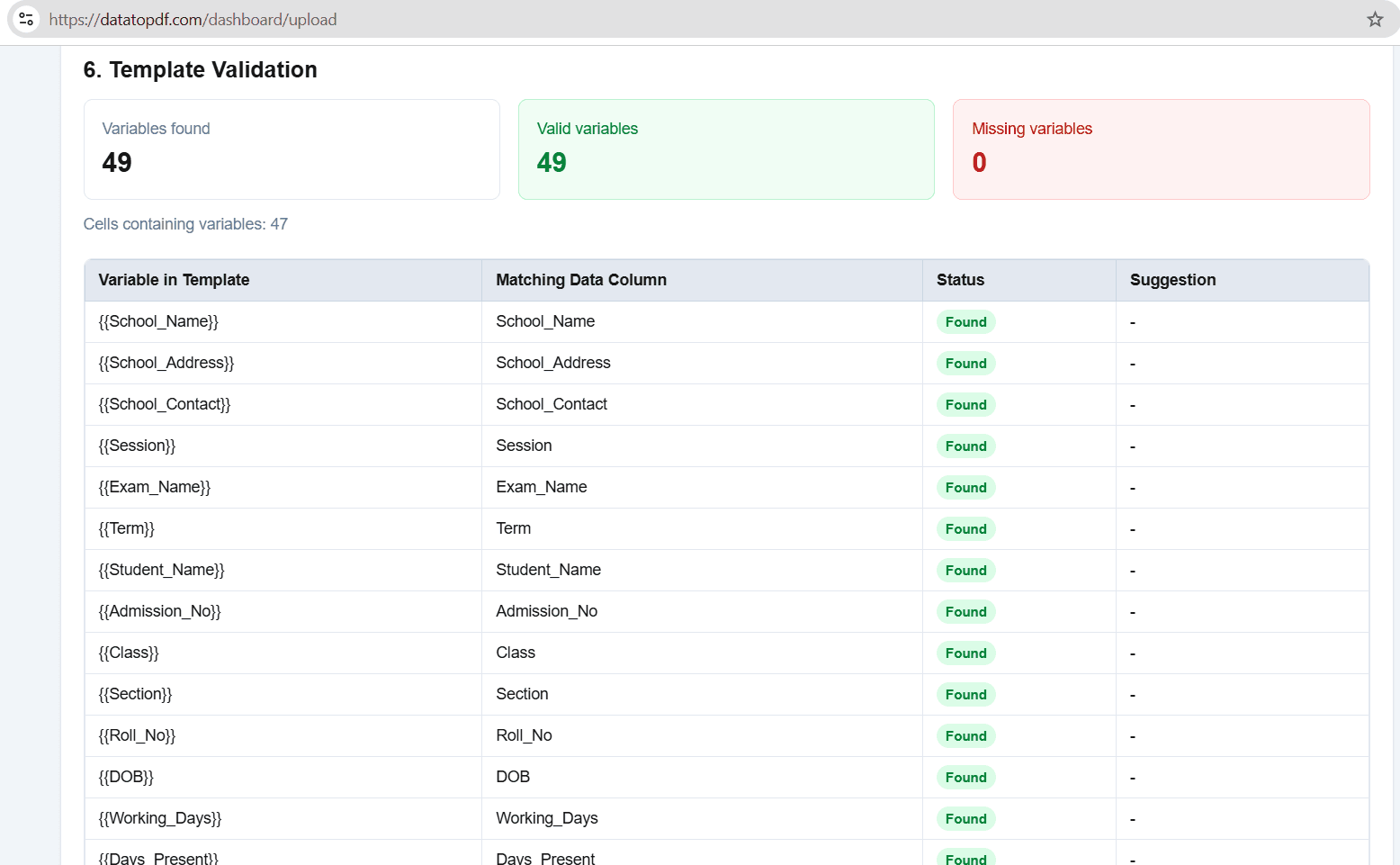 Preview screen showing a personalised student report layout
