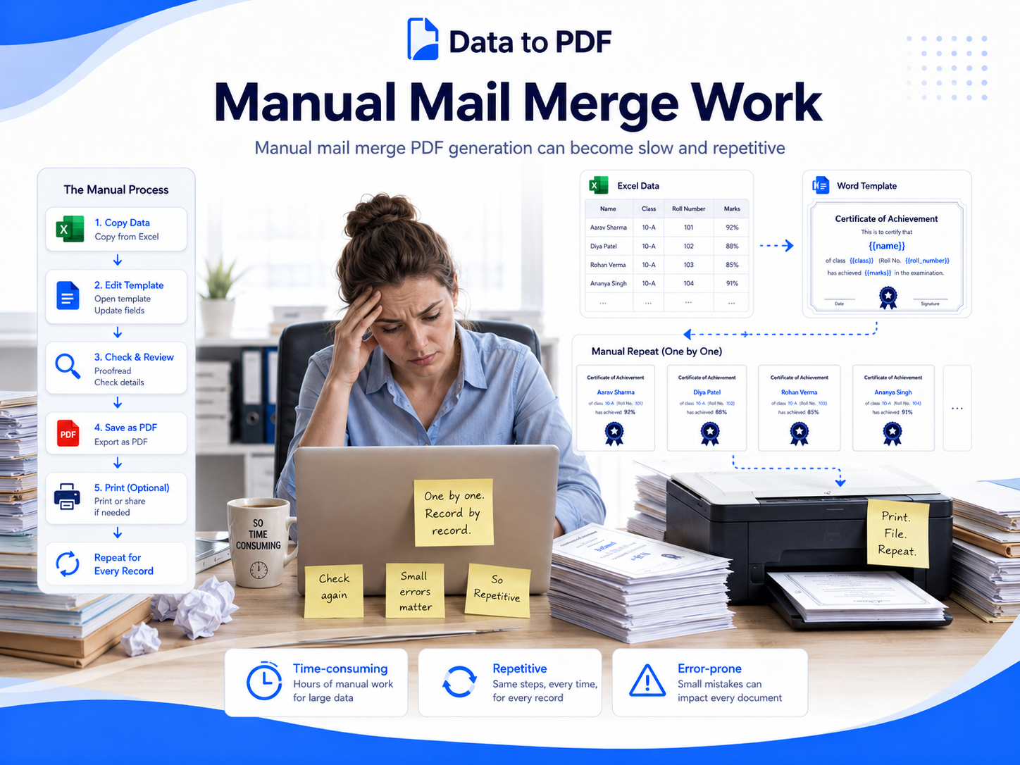 Manual mail merge PDF generation can become slow and repetitive